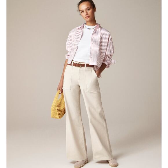 J.Crew Camp Pocket Wide Leg Pants Sz 27 Natural High-Rise Stretch Zip Fly Flared - Picture 1 of 10